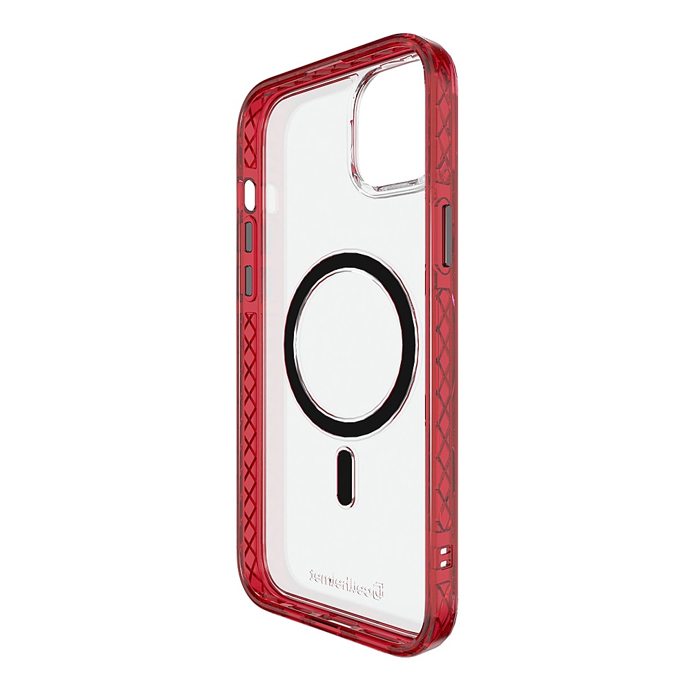 Left View: Cellhelmet - Magnitude Series Case with MagSafe for Apple iPhone 15 Plus - Scarlett Red