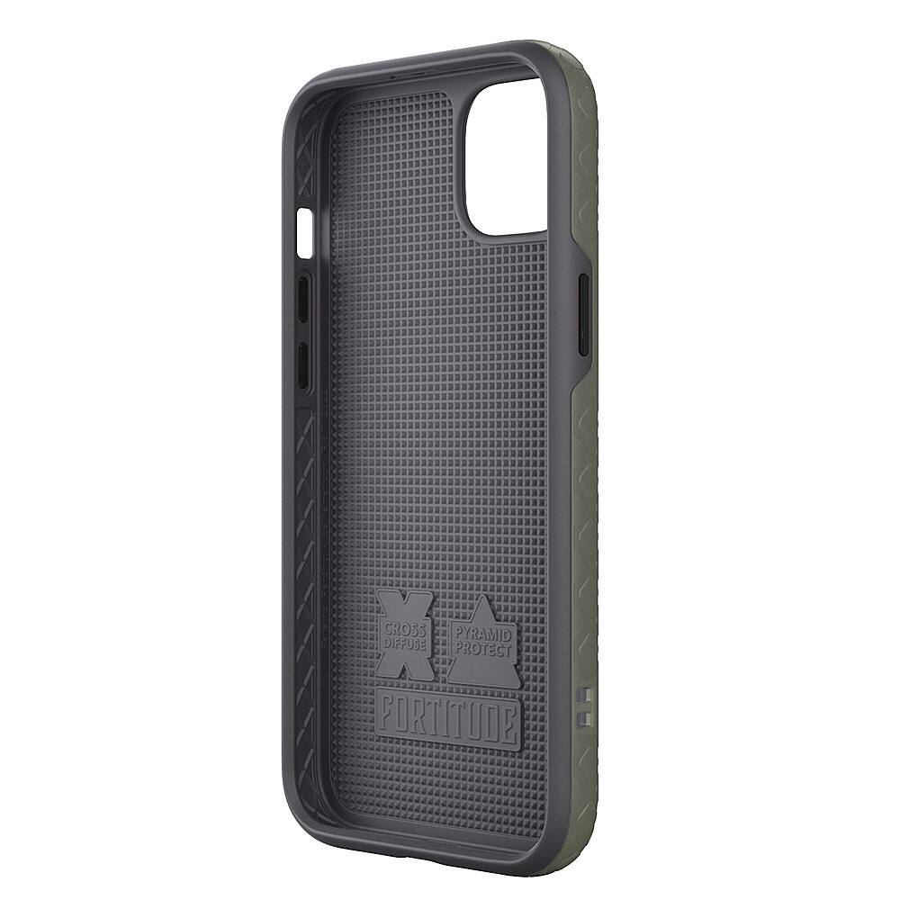 Left. Cellhelmet - Mossy Oak Fortitude Case with MagSafe for Apple iPhone 14 Plus - Olive Drab Green.