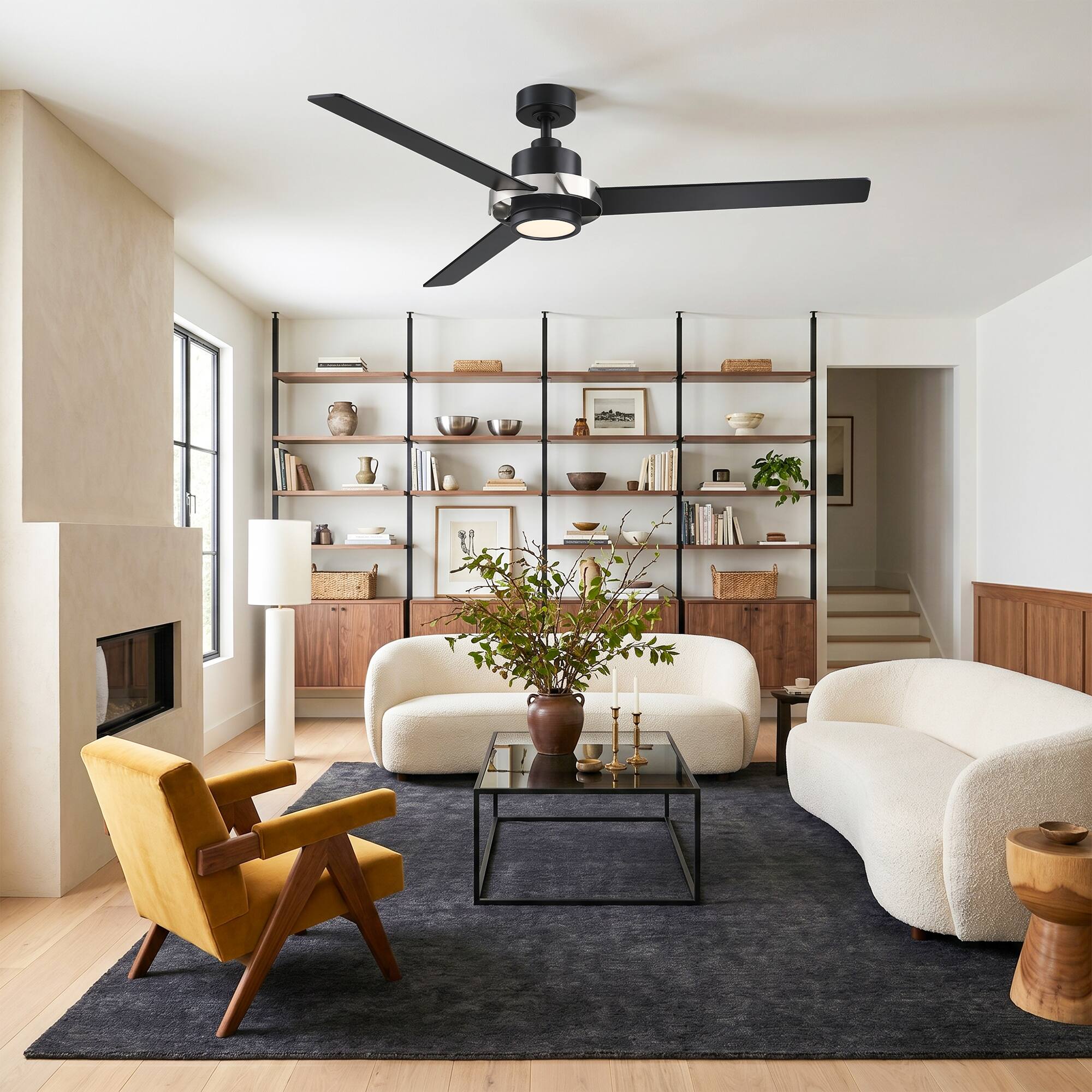 Angle. Parrot Uncle - 60 Inch Modern Dimmable LED Ceiling Fan with Remote Control and 6 Speed DC Motor - Black.