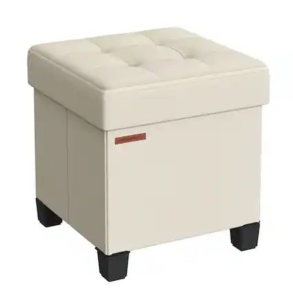 Front. Songmics Home - Storage Ottoman, Small Ottoman Foot Rest with Legs, Foot Stool, Ottoman with Storage, Load up to 660 lb - Cream White.