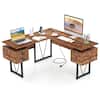 Front. Costway - Costway 59" L-shaped Computer Desk with Power Outlets and 3 Storage Drawers Industrial Computer Workstation - Rustic Brown.