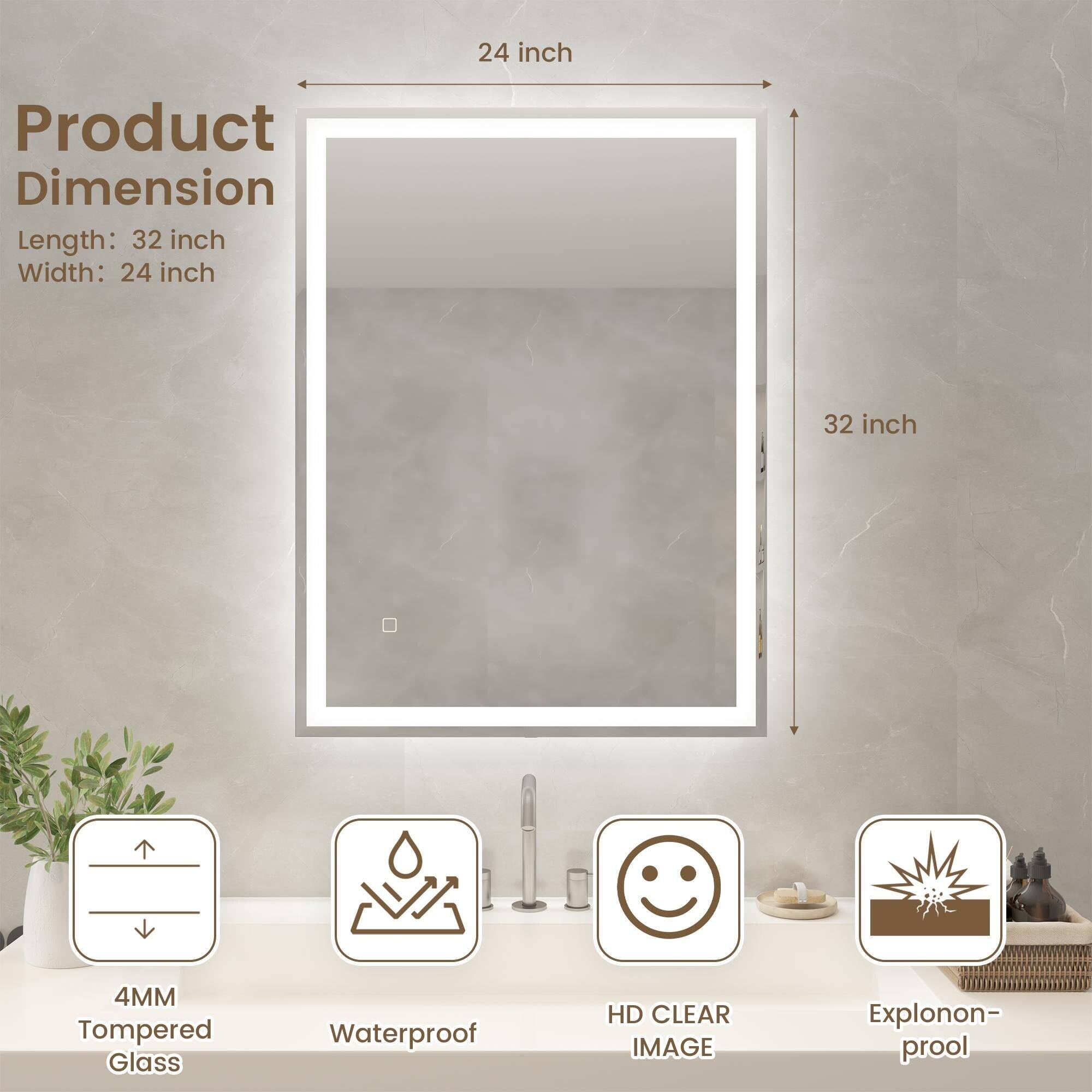 Product Dimension  
Length: 32 inch  
Width: 24 inch  

4MM Tempered Glass  
Waterproof  
HD CLEAR IMAGE  
Explosion-proof
