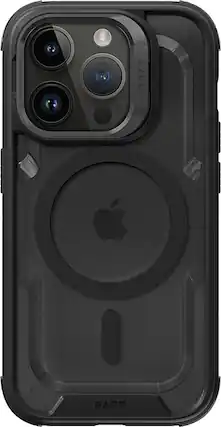 Front. LAUT - Crystal Matter Case with MagSafe for Apple iPhone 15 Pro - Black.