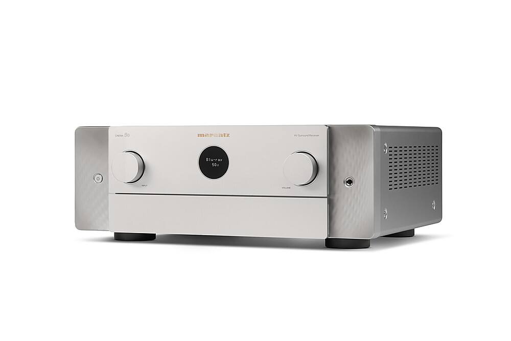 Angle. Marantz - Cinema 50 110W 9.4-Ch Bluetooth Capable with HEOS 8K Ultra HD HDR Compatible A/V Home Theater Receiver with Alexa - Silver Gold.