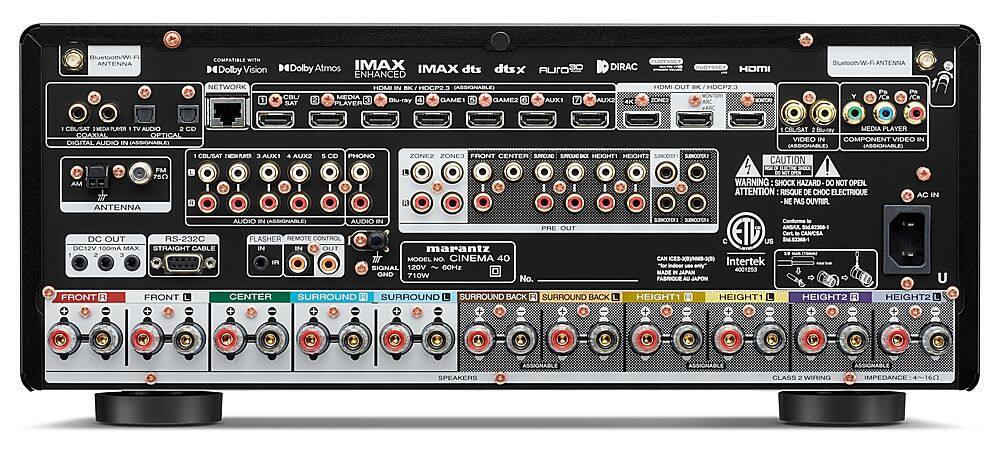 Back. Marantz - Cinema 40 125W 9.4 Ch Bluetooth Capable with HEOS and Dolby Atmos 8K Ultra HD A/V Home Theater Receiver with Alexa - Silver Gold.