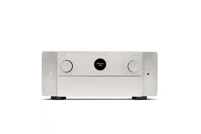 Front. Marantz - Cinema 40 125W 9.4 Ch Bluetooth Capable with HEOS and Dolby Atmos 8K Ultra HD A/V Home Theater Receiver with Alexa - Silver Gold.