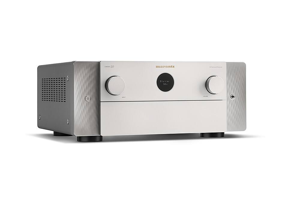 Left. Marantz - Cinema 40 125W 9.4 Ch Bluetooth Capable with HEOS and Dolby Atmos 8K Ultra HD A/V Home Theater Receiver with Alexa - Silver Gold.
