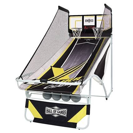 Front. Hall of Games - Xtra Long Shot Premium Arcade Basketball - Black, Yellow, White.