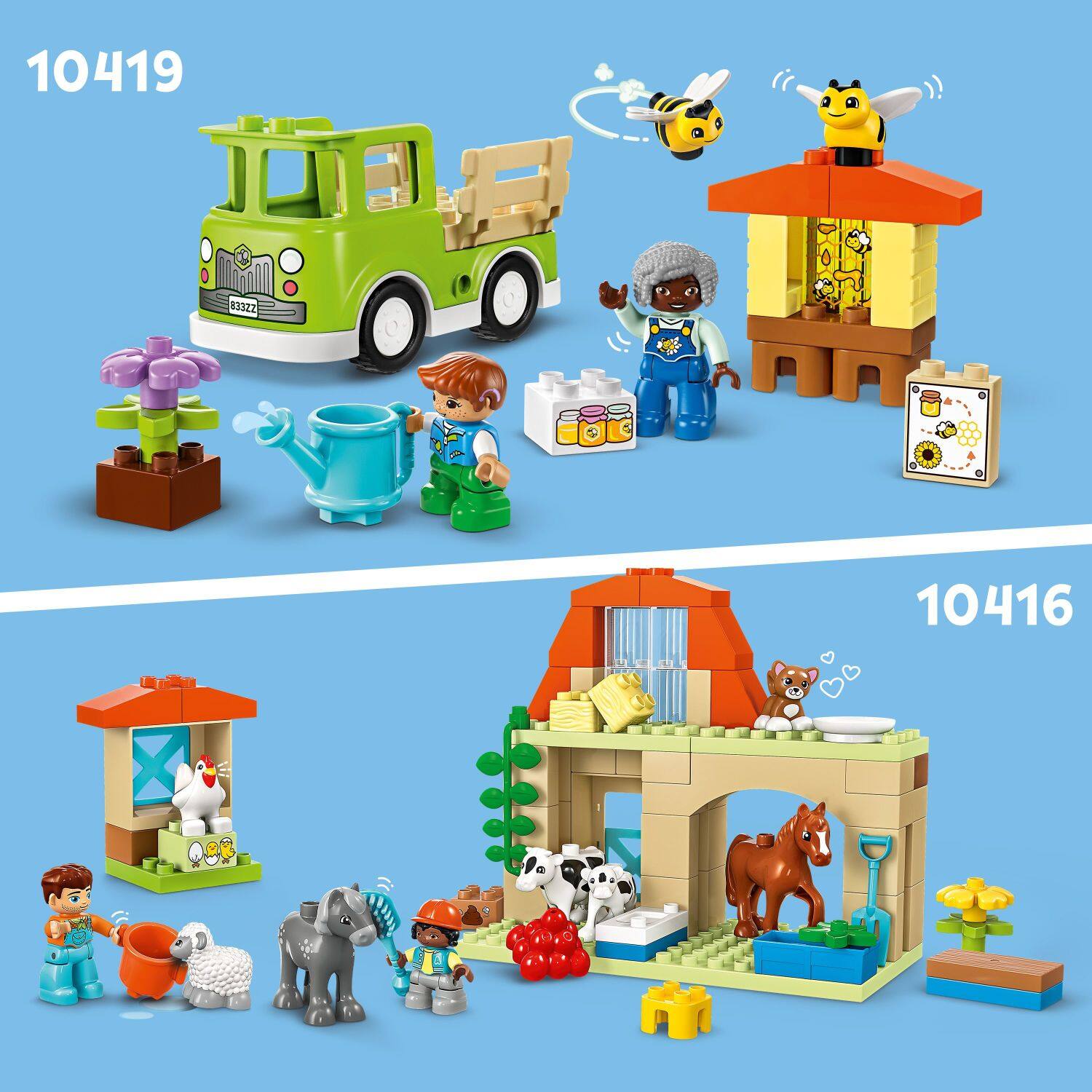 The image showcases a variety of toys, including a green truck and a toy house. The toys are arranged in two rows, with the first row featuring a green truck and a toy house, while the second row displays a toy car and a toy house. The toys are designed for children to play with and enjoy.