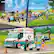 The image features a Lego playset with various characters and vehicles, including a truck and a car. There are three different scenes in the image, each showcasing different elements of the playset. The playset is designed for children to play with and enjoy.