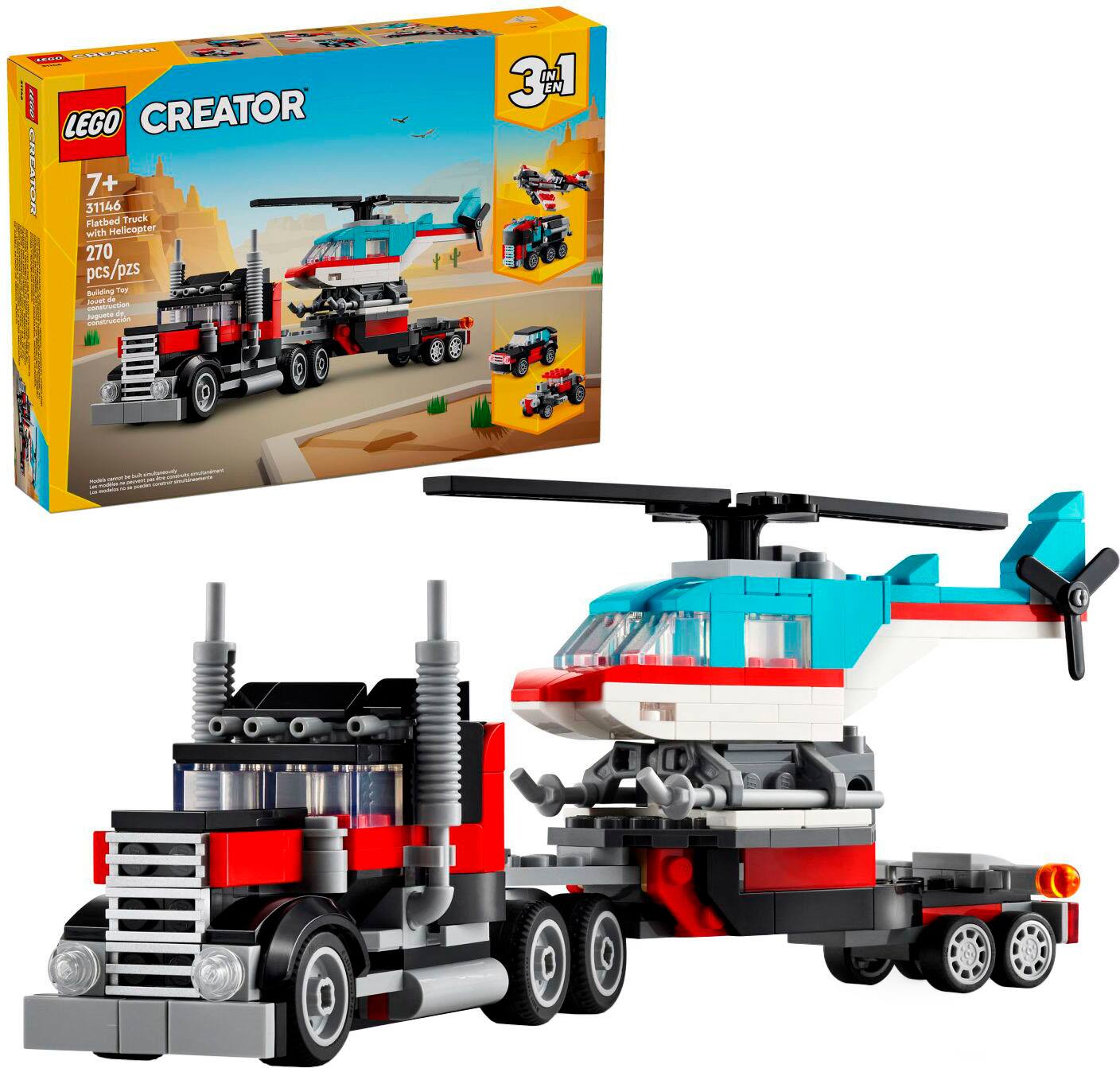 Creator 3 in 1 Flatbed Truck with Helicopter Toy 31146