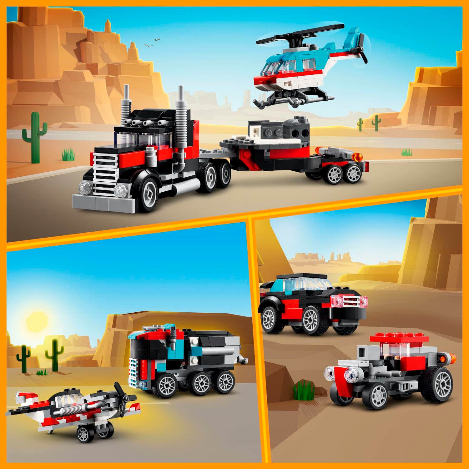 Left. LEGO - Creator 3 in 1 Flatbed Truck with Helicopter Toy 31146.