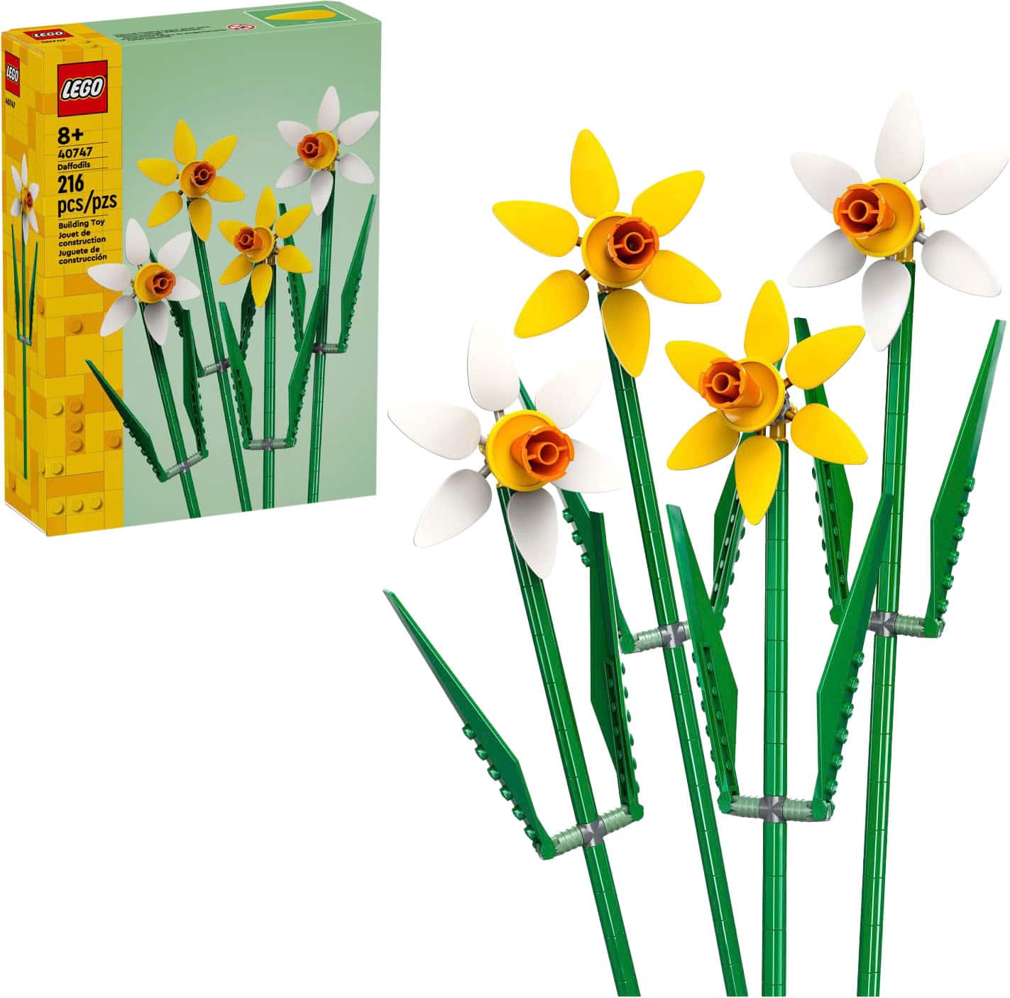Front. LEGO - Daffodils Celebration Gift, Yellow and White Daffodil Room Decor 40747.