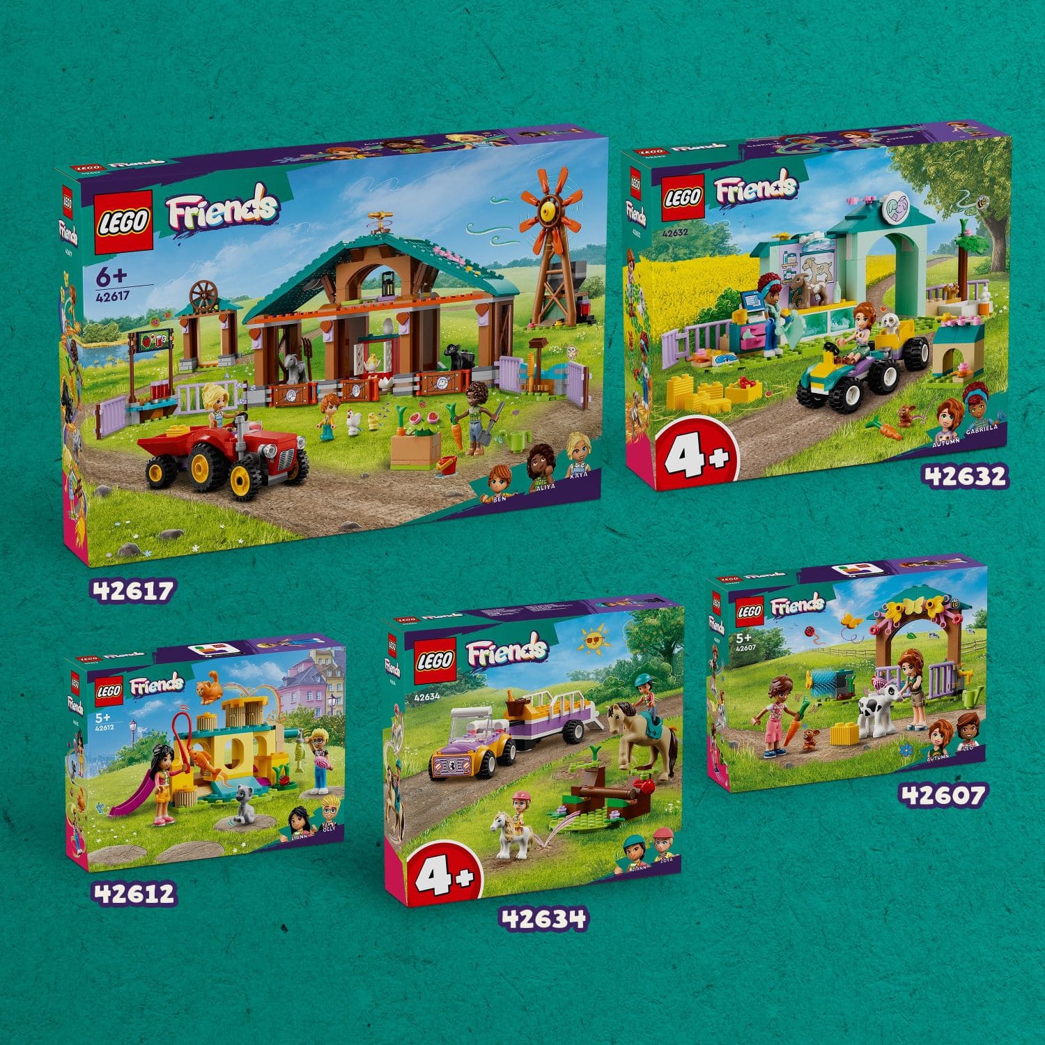 The image features a display of various Lego Friends sets, including a large Lego Friends set and several smaller sets. The sets are arranged in a visually appealing manner, showcasing the different elements and play areas within the Lego Friends world. The sets are designed to encourage creativity and imaginative play, as children can build and customize their own Lego Friends worlds.