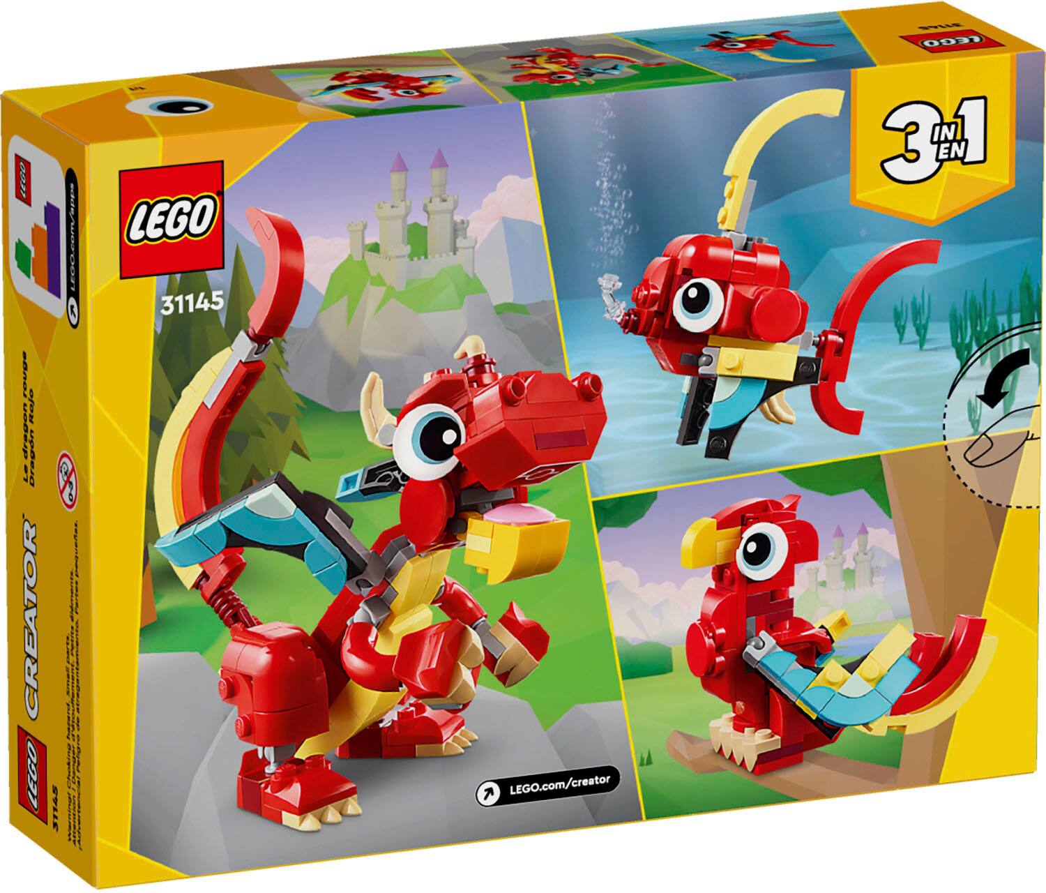 Alt View 11. LEGO - Creator 3 in 1 Red Dragon 3 in 1 Animal Toy Set 31145.