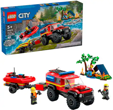 Front. LEGO - City 4x4 Fire Truck with Rescue Boat Toy 60412.