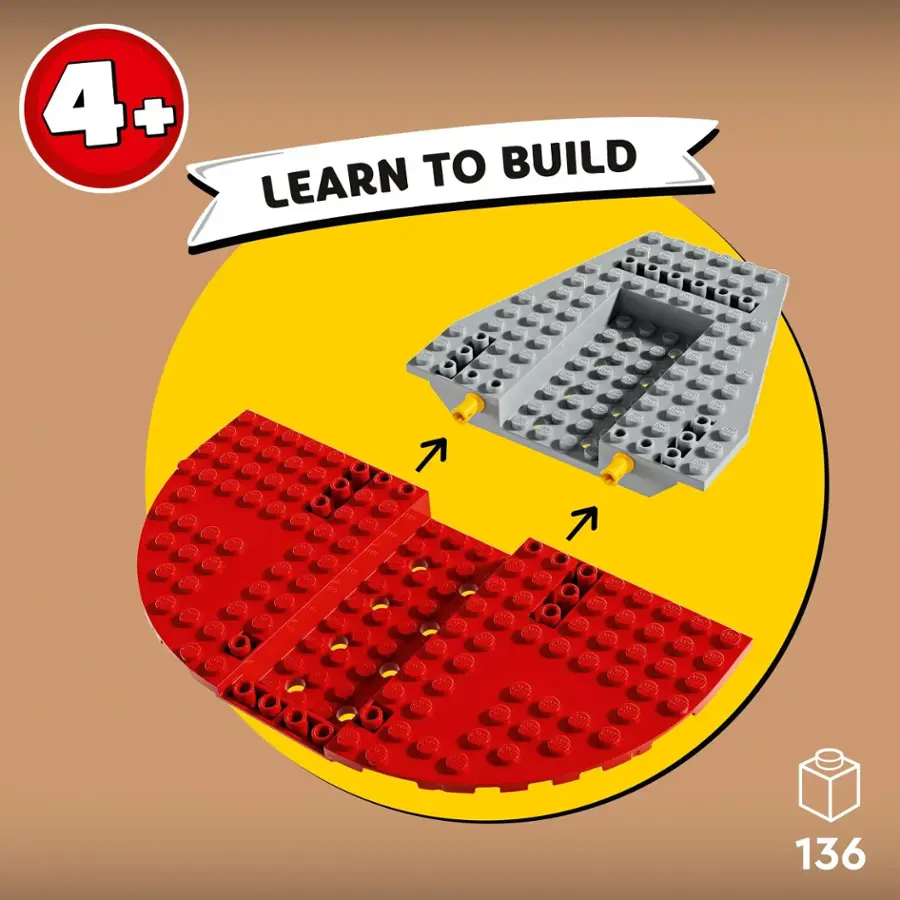 The image features a red and yellow Lego set, which is designed for children to learn how to build. The set includes a variety of Lego pieces, such as the red and yellow blocks, which can be used to create different structures and designs. The set is suitable for children who are interested in building and learning through play.