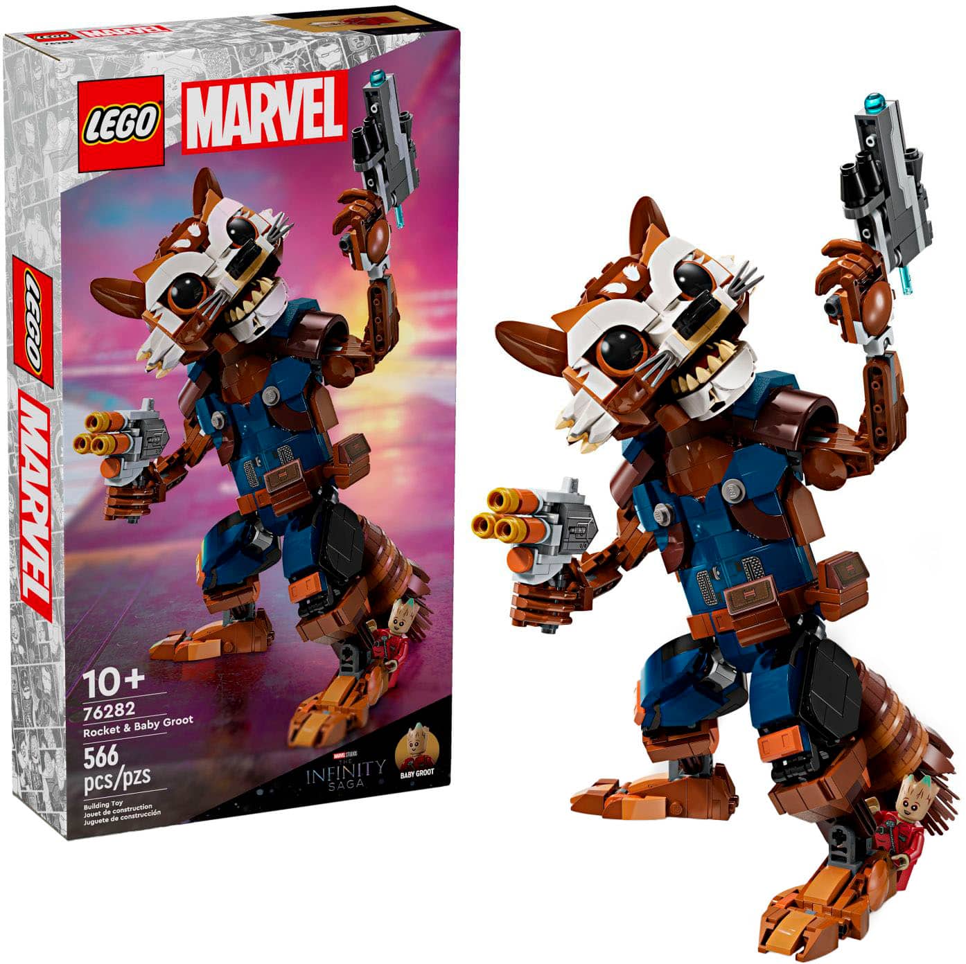 Front. LEGO - Marvel Rocket & Baby Groot Minifigure Building Toy 76282.