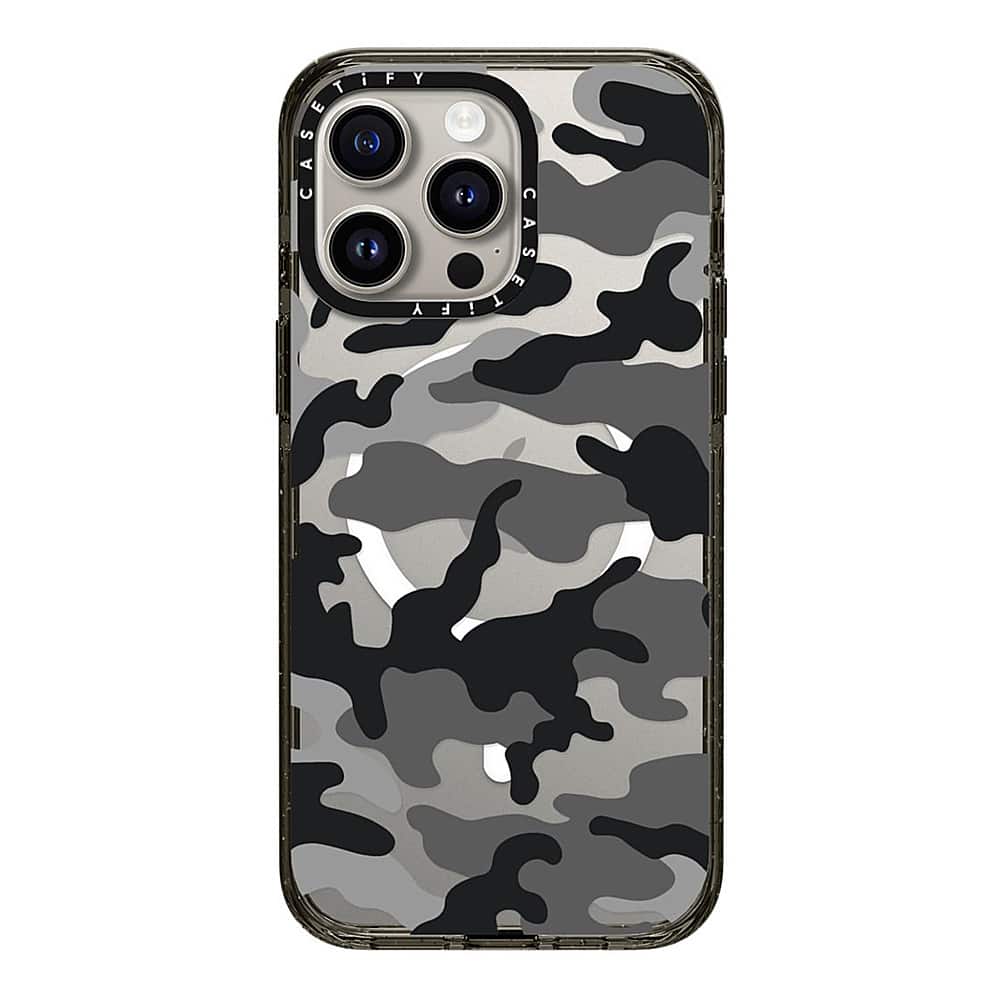 Front. CASETiFY - Impact Case with MagSafe for Apple iPhone 15 Pro Max - Black Camo.