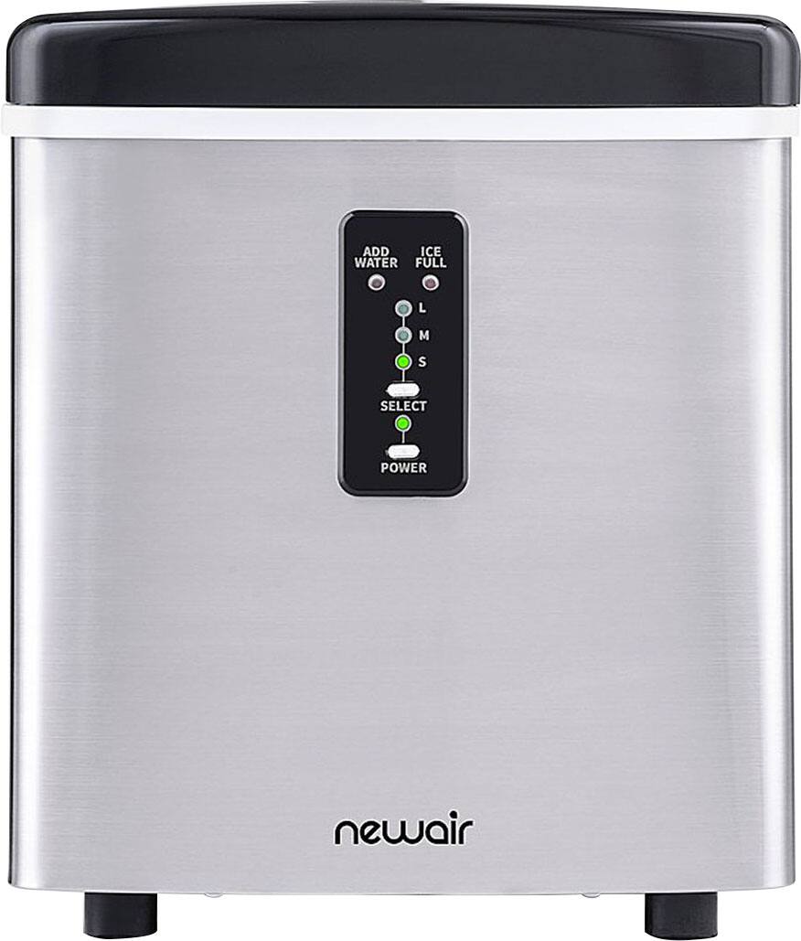 Angle. NewAir - Factory Refurbished 12" 28-lb Portable Ice Maker - 3 Ice Sizes - Stainless Steel.