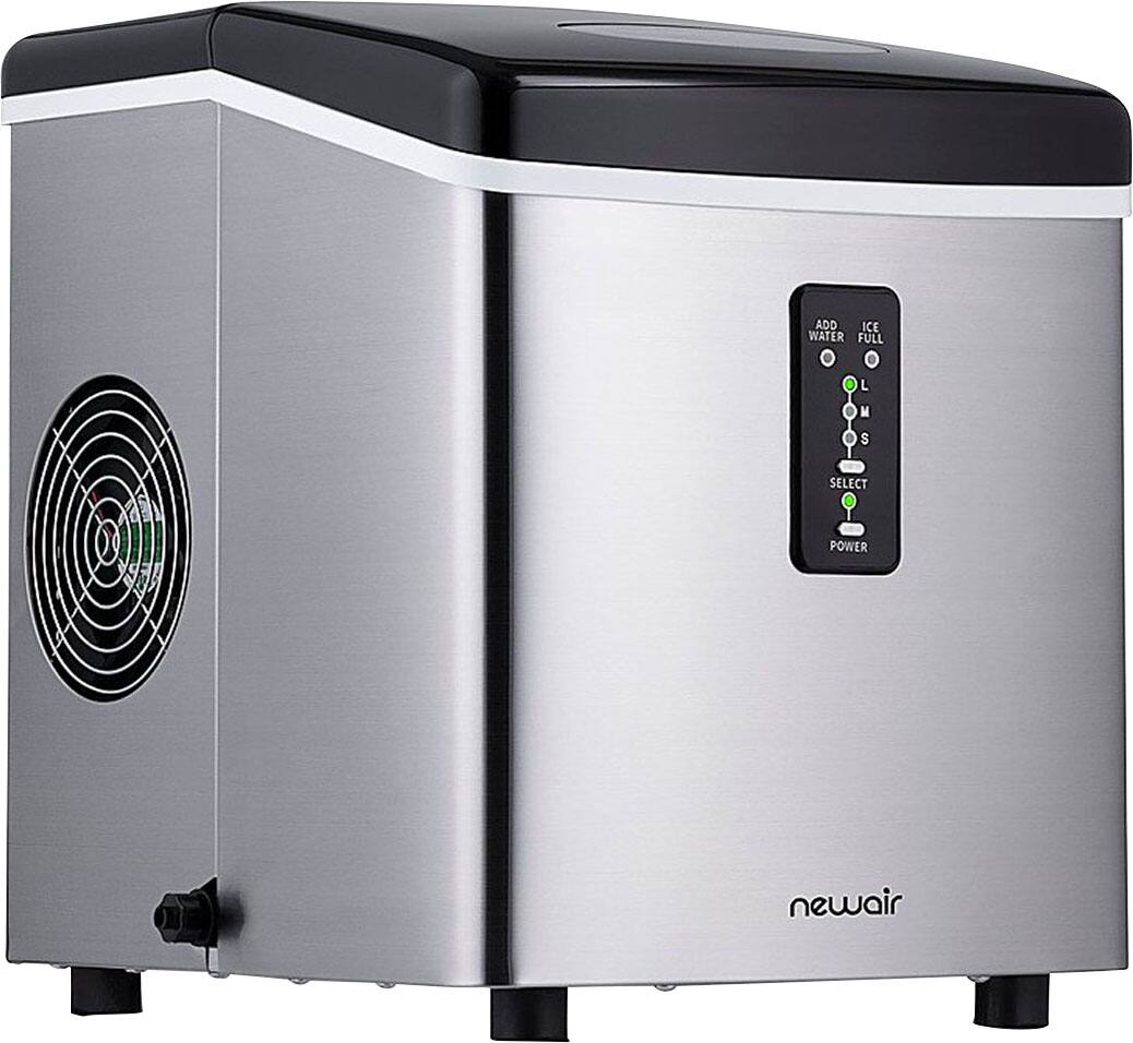 Front. NewAir - Factory Refurbished 12" 28-lb Portable Ice Maker - 3 Ice Sizes - Stainless Steel.