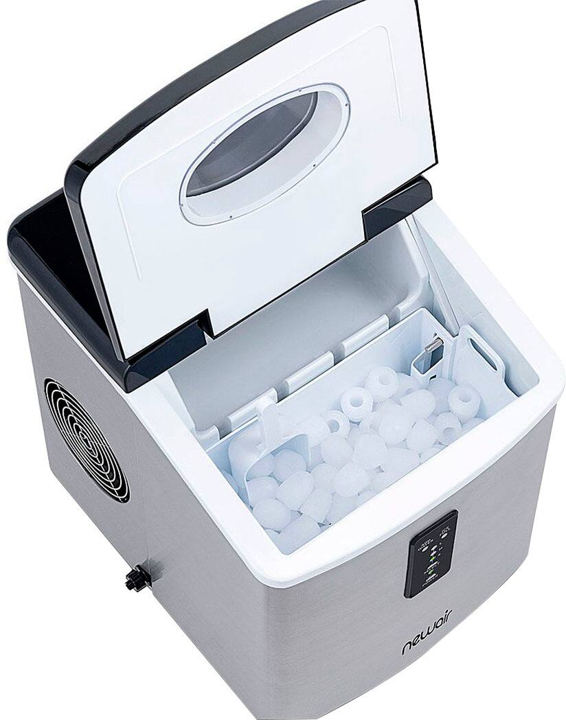 Left. NewAir - Factory Refurbished 12" 28-lb Portable Ice Maker - 3 Ice Sizes - Stainless Steel.