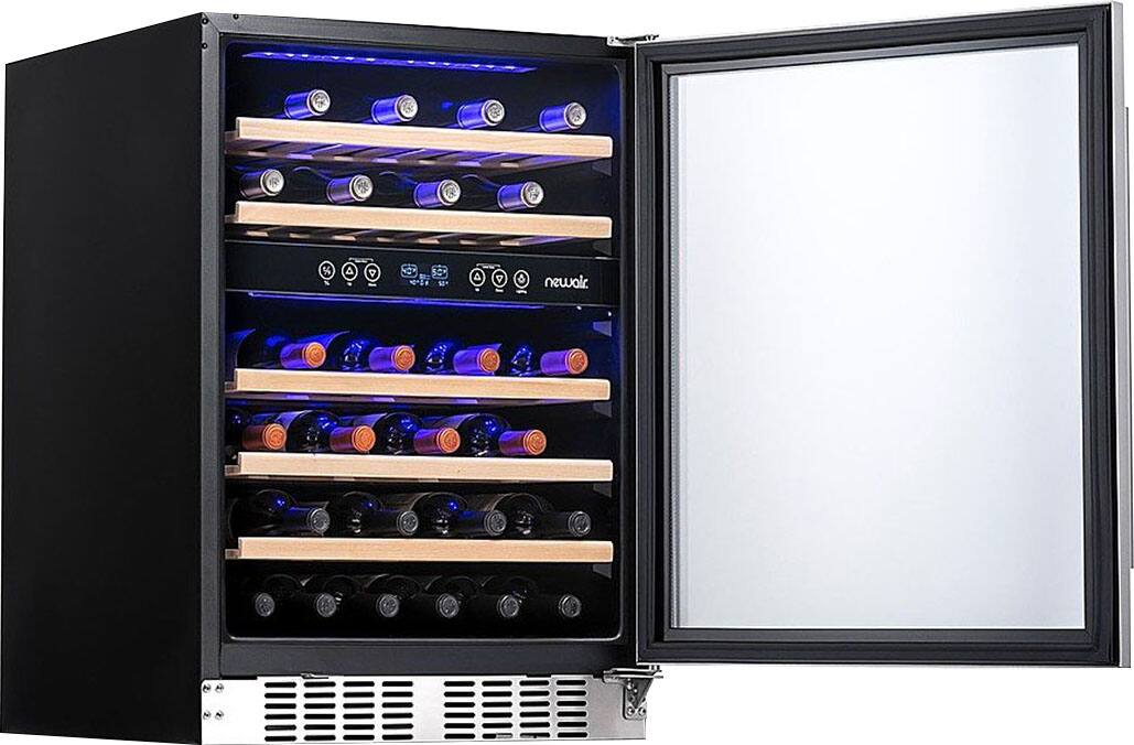 Left. NewAir - Factory Refurbished 46-Bottle Dual Zone Built-in Wine Fridge - Stainless Steel.