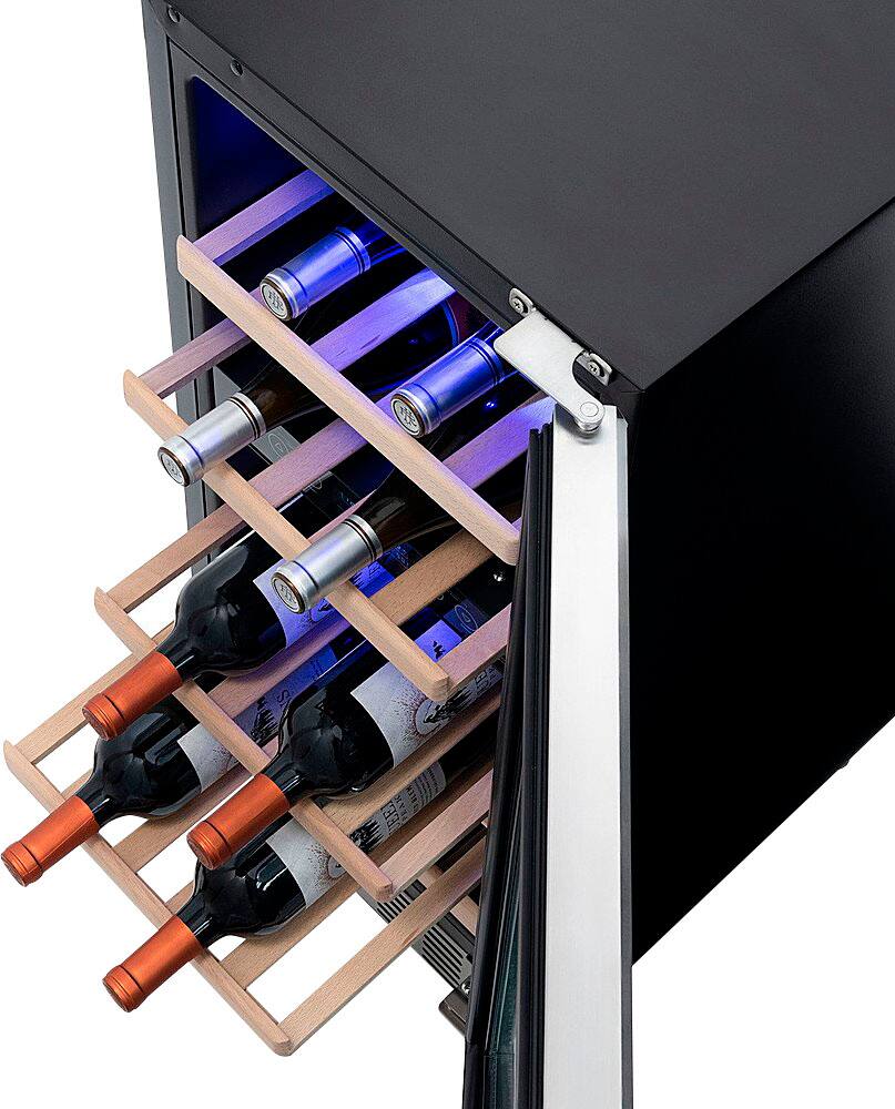 Angle. NewAir - Factory Refurbished 15” Built-in 29 Bottle Dual Zone Compressor Wine Fridge - Stainless Steel.