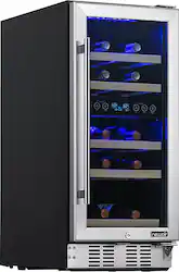 NewAir - Refurbished 15” Built-in 29 Bottle Dual Zone Compressor Wine Fridge - Stainless Steel - Front_Zoom