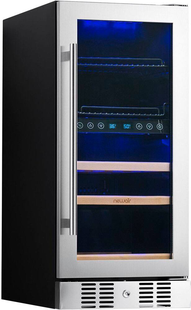 Angle. NewAir - Factory Refurbished Premium 9-Bottle Dual Zone Wine Cooler - Stainless Steel.