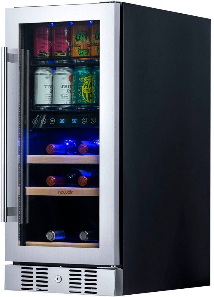 Left. NewAir - Factory Refurbished Premium 9-Bottle Dual Zone Wine Cooler - Stainless Steel.