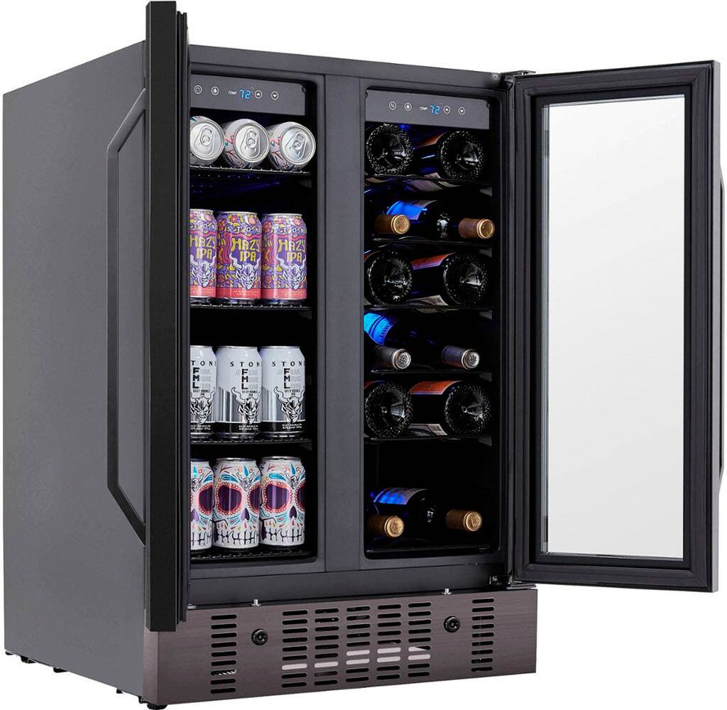Angle. NewAir - Factory Refurbished 18 Bottle and 58 Can Built-in Dual Zone Wine and Beverage Cooler - Black.