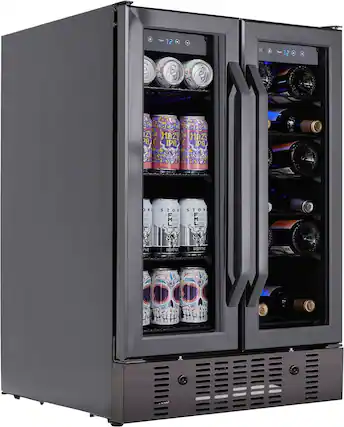 Front. NewAir - Factory Refurbished 18 Bottle and 58 Can Built-in Dual Zone Wine and Beverage Cooler - Black.