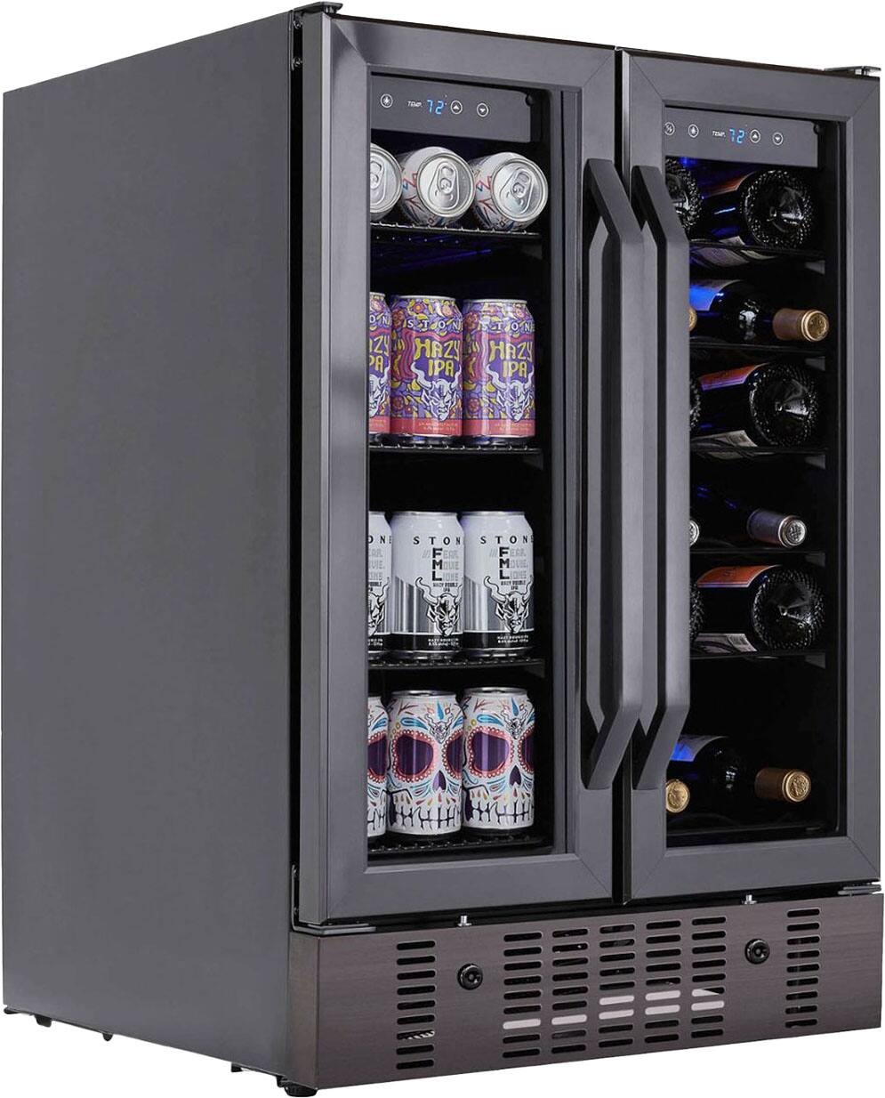 Front. NewAir - Factory Refurbished 18 Bottle and 58 Can Built-in Dual Zone Wine and Beverage Cooler - Black.