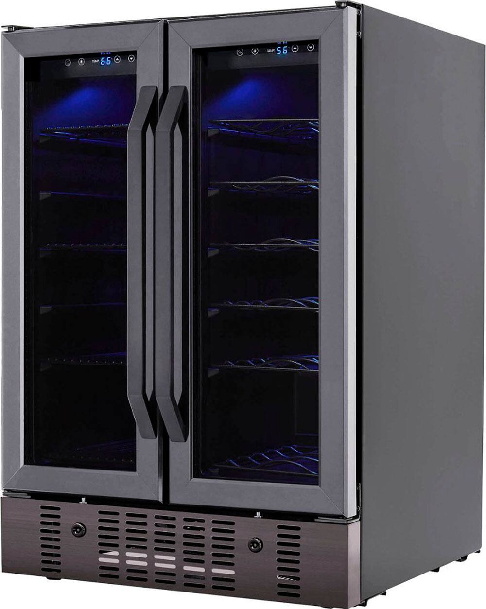 Left. NewAir - Factory Refurbished 18 Bottle and 58 Can Built-in Dual Zone Wine and Beverage Cooler - Black.