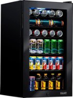 NewAir - Factory Refurbished 126-Can Beverage Cooler with Glass Door, Adjustable Shelves, 7 Temperature Settings and Lock - Onyx Black - Front_Zoom