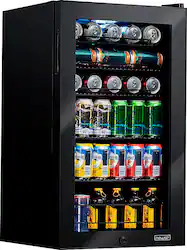 NewAir - Refurbished 126-Can Beverage Cooler with Glass Door, Adjustable Shelves, 7 Temperature Settings and Lock - Onyx Black - Front_Zoom