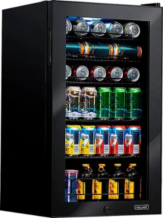 Front. NewAir - Factory Refurbished 126-Can Beverage Cooler with Glass Door, Adjustable Shelves, 7 Temperature Settings and Lock - Onyx Black.