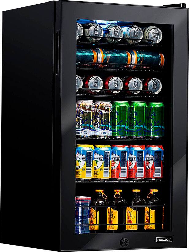 NewAir - Refurbished 126-Can Beverage Cooler with Glass Door, Adjustable Shelves, 7 Temperature Settings and Lock - Onyx Black