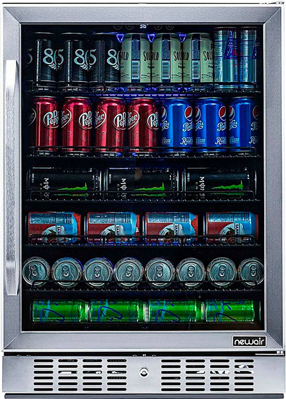 Angle. NewAir - 177-Can Factory Refurbished Built-In Beverage Cooler with Precision Temperature Controls and Adjustable Shelves - Stainless Steel.