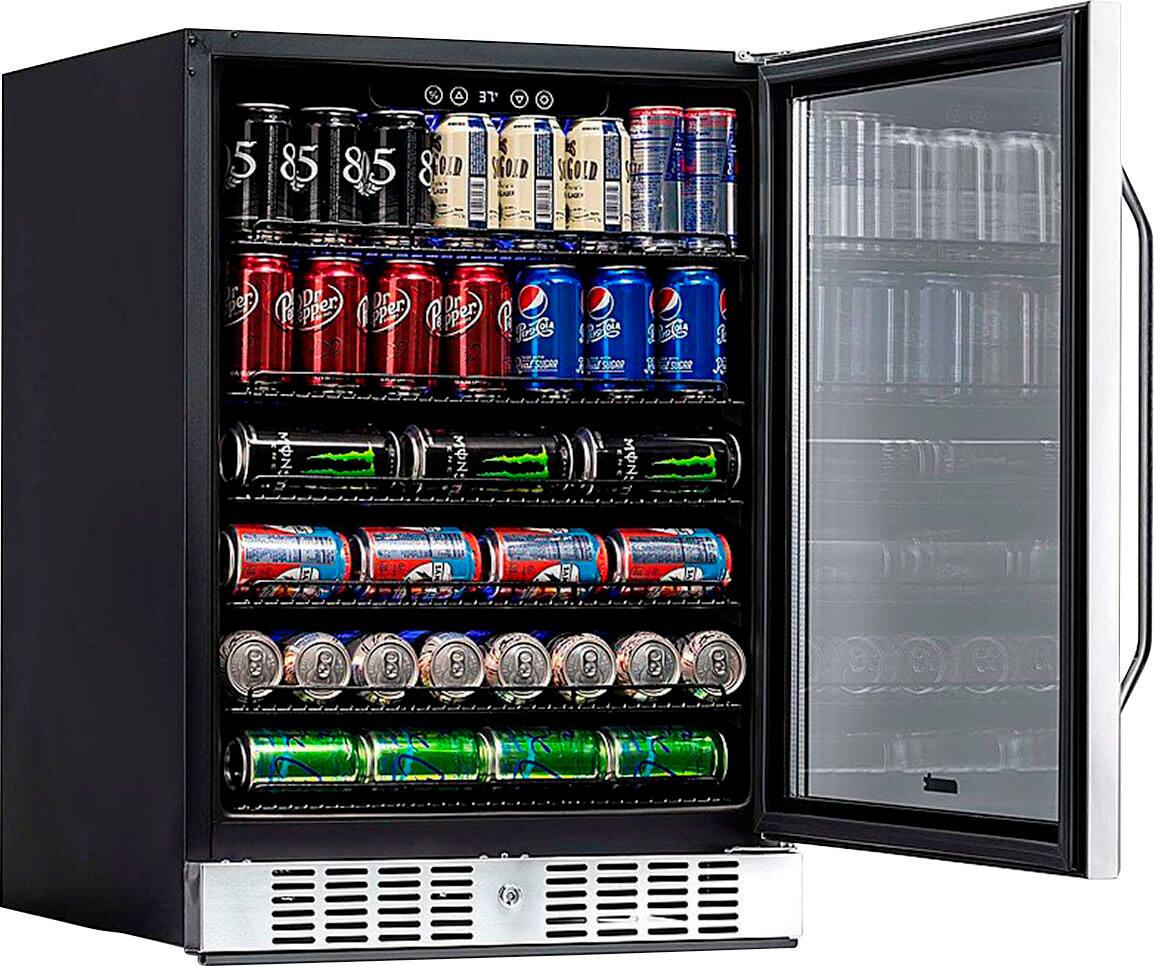 Left. NewAir - 177-Can Factory Refurbished Built-In Beverage Cooler with Precision Temperature Controls and Adjustable Shelves - Stainless Steel.