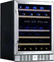 NewAir - Factory Refurbished 24” Built-in 46 Bottle Dual Zone Compressor Wine Cooler with Beech Wood Shelves - Stainless Steel - Front_Zoom