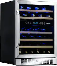 NewAir - Refurbished 24” Built-in 46 Bottle Dual Zone Compressor Wine Cooler with Beech Wood Shelves - Stainless Steel - Front_Zoom