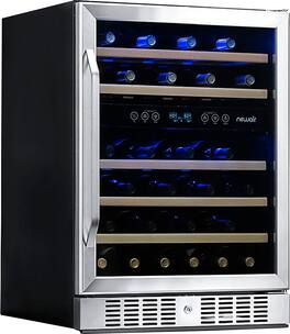 NewAir - Refurbished Good - 24” Built-in 46 Bottle Dual Zone Compressor Wine Cooler with Beech Wood Shelves - Stainless Steel