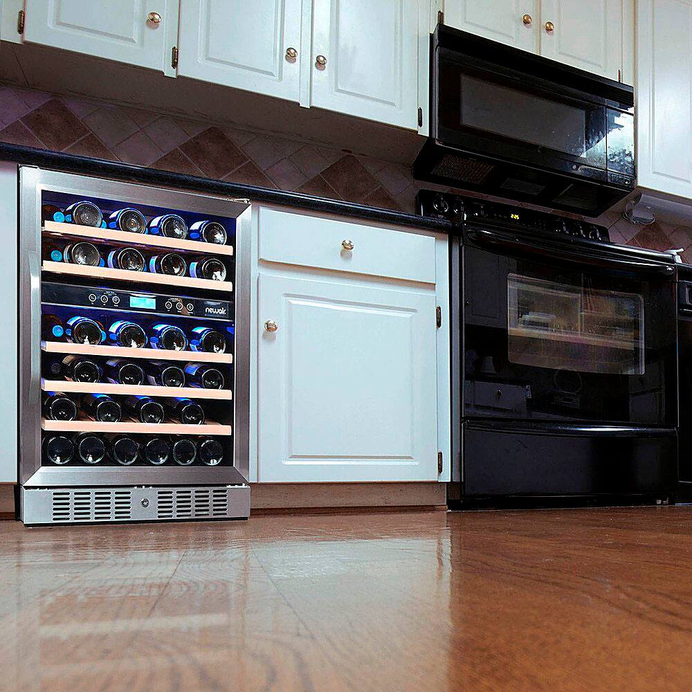 Alt View 11. NewAir - Factory Refurbished 24” Built-in 46 Bottle Dual Zone Compressor Wine Cooler with Beech Wood Shelves - Stainless Steel.