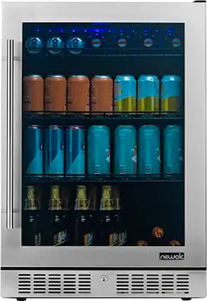 Front. NewAir - Factory Refurbished 224-Can Built-In Beverage Cooler with Color Changing LED Lights and Seamless Door - Stainless Steel.
