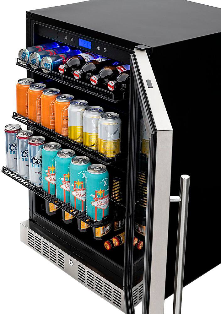 Left. NewAir - Factory Refurbished 224-Can Built-In Beverage Cooler with Color Changing LED Lights and Seamless Door - Stainless Steel.