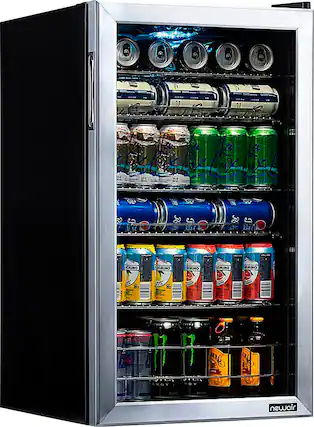 Front. NewAir - Factory Refurbished 126-Can Beverage Cooler with Adjustable Shelves and 7 Temperature Settings - Stainless Steel.