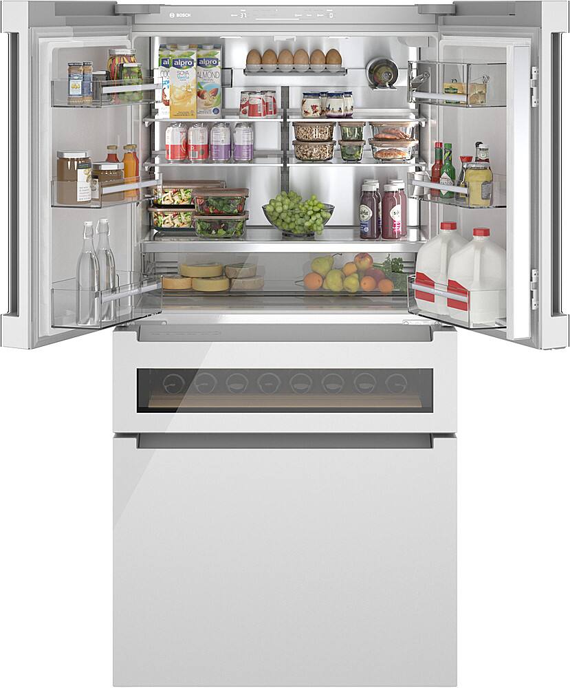 Alt View 3. Bosch - 800 Series 20.5 Cu. Ft. French Door Bottom Mount Counter-Depth Refrigerator with Refreshment Center - White.