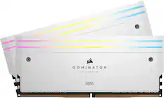 Front. CORSAIR - DOMINATOR TITANIUM RGB 32GB (2x16GB) DDR5 7000MHz C34 UDIMM Desktop Memory - White.
